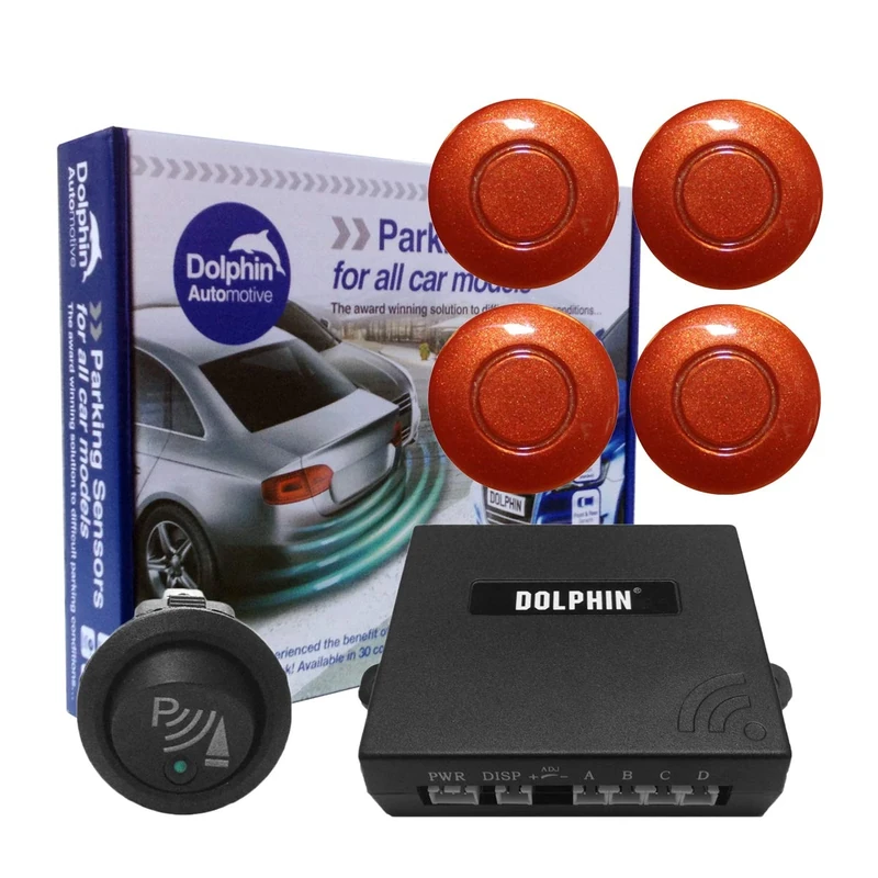 Dolphin Car Van Front Parking Sensors With Longer 6m Leads and Parking Switch in 32 Coloured Options UK (Orange)