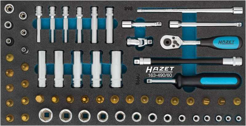 Hazet Socket Spanner Set, Inner Square (Robertson) 6.3 = 1 x 4 inch, 60 Pieces, Outer torx Profile, Number of Tools: 60, 1 Piece, 163-490/60