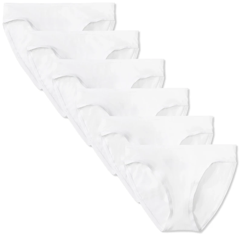 Amazon Essentials Women's Cotton Bikini Brief Underwear (Available in Plus Size), Pack of 6, White, 12
