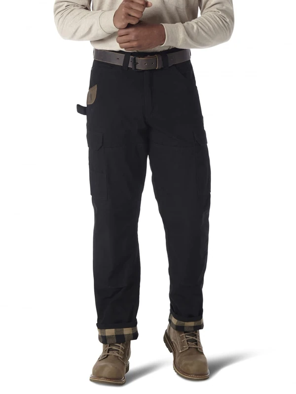 Wrangler Men's Riggs Workwear Flannel Lined Ripstop Ranger Pant Work Utility, Black, 30W x 30L