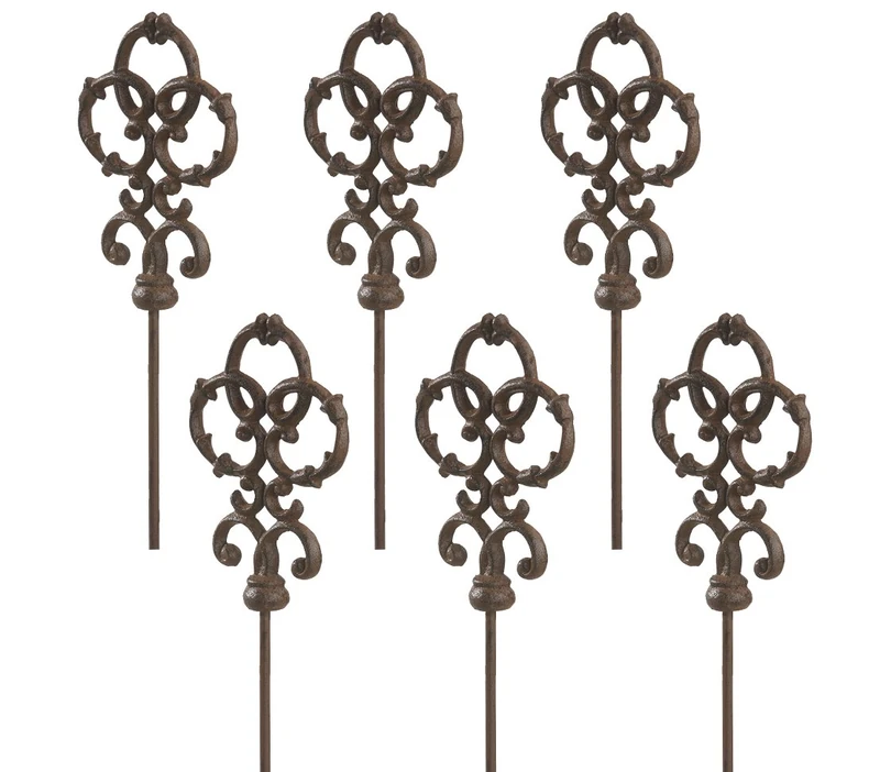 Dehner Garden Stake Ornament Circle, 6 Pieces, approx. 140 x 13 x 3.2 cm, Cast Iron, Stainless Steel Colours