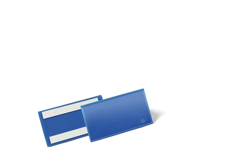 Durable Adhesive Ticket Holder Document Pockets - 50 Pack - 150 x 67mm - Blue - Perfect for Use on Warehouse Racking for Picking Locations