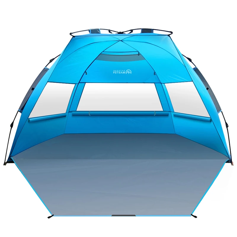 OutdoorMaster Pop Up 3-4 Person Beach Tent X-Large - Easy Setup, Portable Beach Shade Canopy Folding Sun Shelter with UPF 50+ UV Protection Removable Skylight Family Size (Blue)