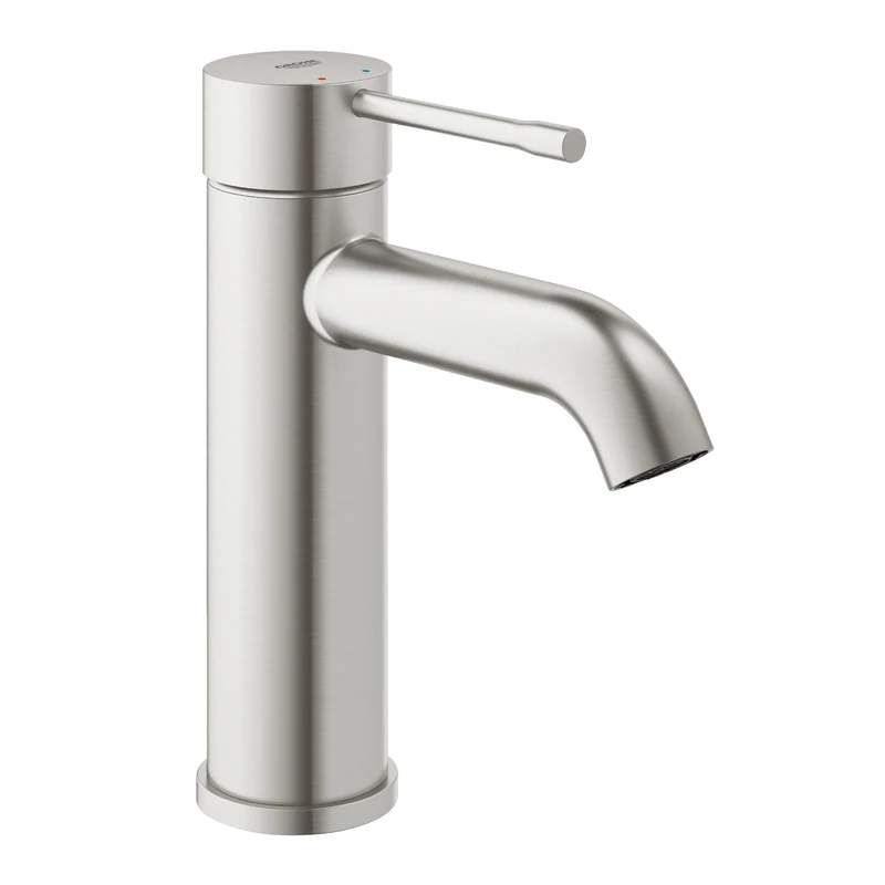GROHE Essence Smooth Body Basin Mixer Tap (S-Size 208mm, Metal Lever, 28 mm Ceramic Cartridge, Water Saving, 3/8 Inch Tails), Supersteel, 23590DC1