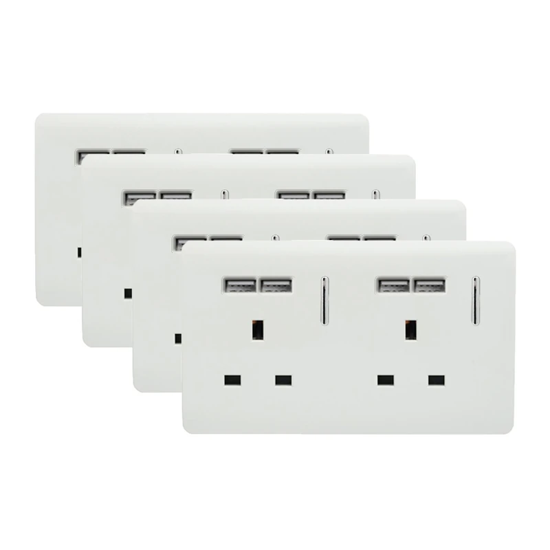 Trendi 2 Gang Artistic Modern Glossy 13 Amp Short USB Switched Plug Socket White x 4 Trade Pack