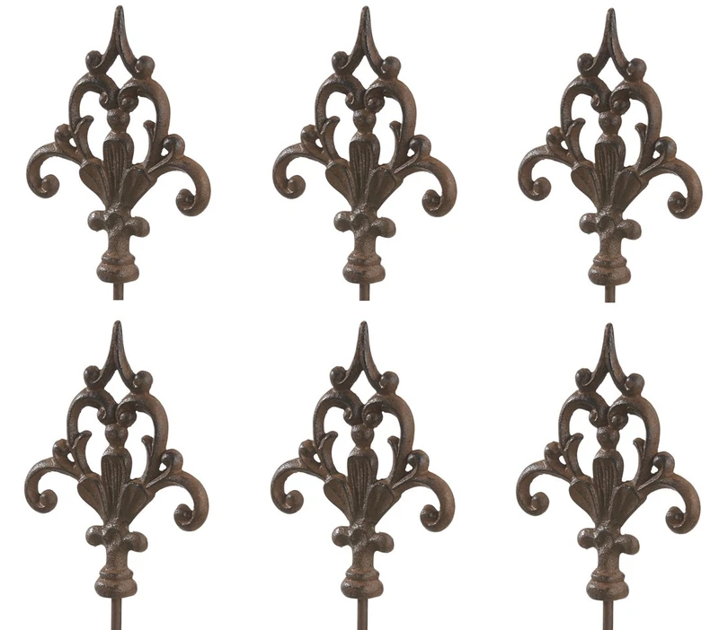 Dehner 6 Decorative Cast-Iron Garden Stakes in Patina Colours, approx. 140 x 16 x 3.2 cm.