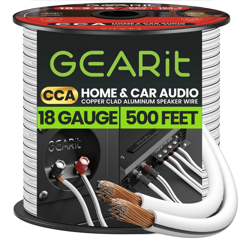 GearIT Pro Series 18 Gauge Speaker Wire (500 Feet / 152 Meters) - Great for Home and Car Speakers, White