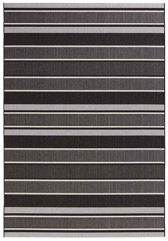 NORTHRUGS Indoor and Outdoor Rug Strap 120 x 170 cm - Weatherproof Modern Striped Pattern Graphic Design Runner for Balcony Patio Garden Conservatory Living Room Rug Waterproof in Black