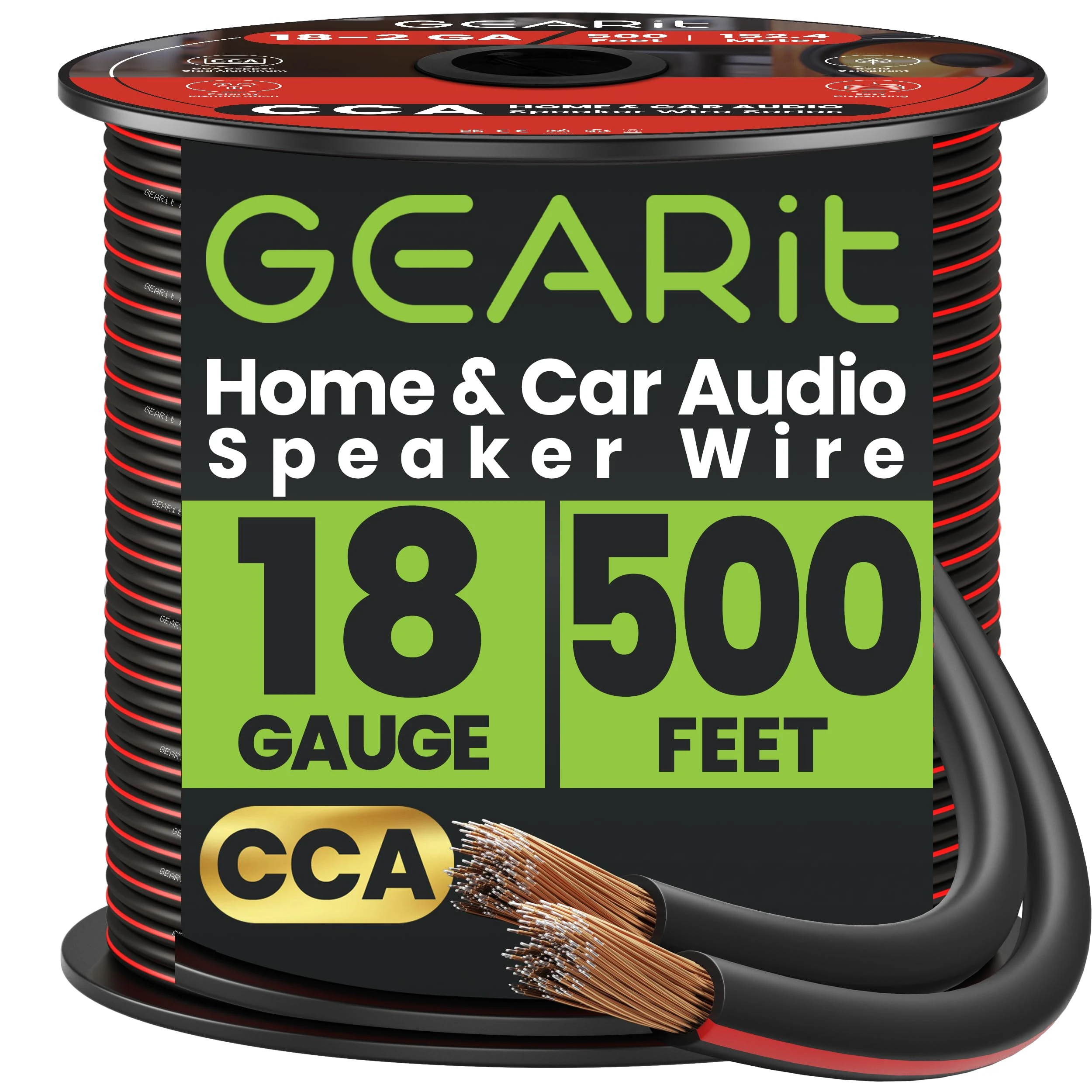 GearIT Pro Series 18 Gauge Speaker Wire (500 Feet / 152 Meters) - Great for Home and Car Speakers, Black
