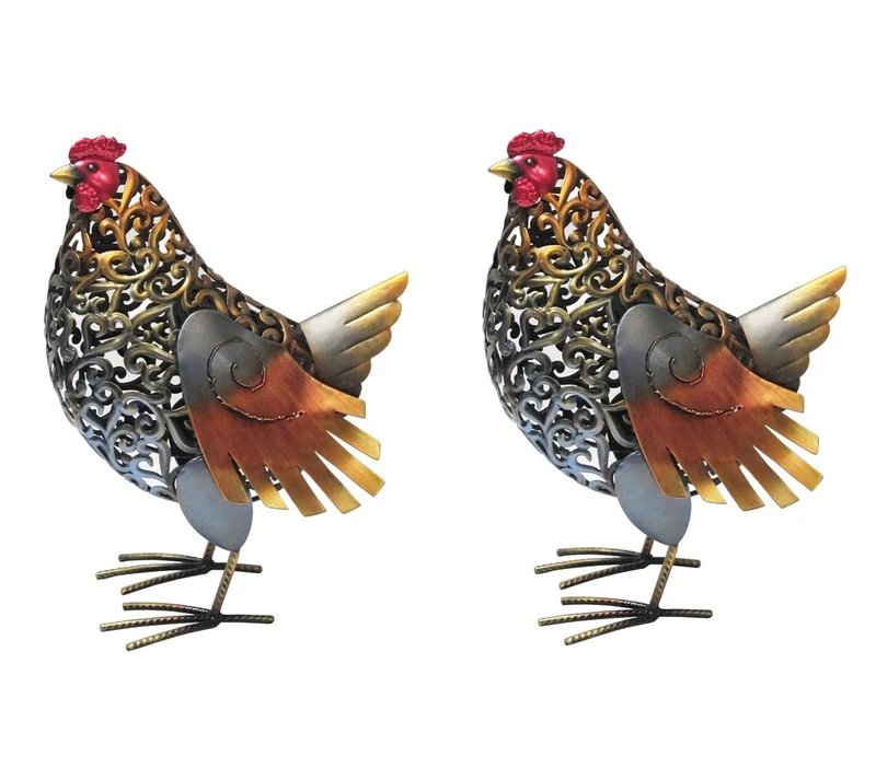 Dehner Henne Vroni metal figurines, pack of 2, approx. 38 x 27 x 16.5 cm, coloured - Image 1