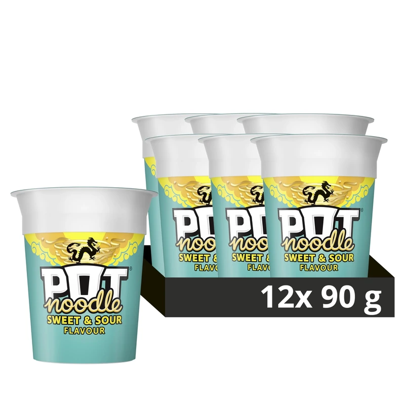 Pot Noodle Sweet & Sour Standard Pot instant vegan* snack quick to make noodles Instant Noodle 12x 90 g
