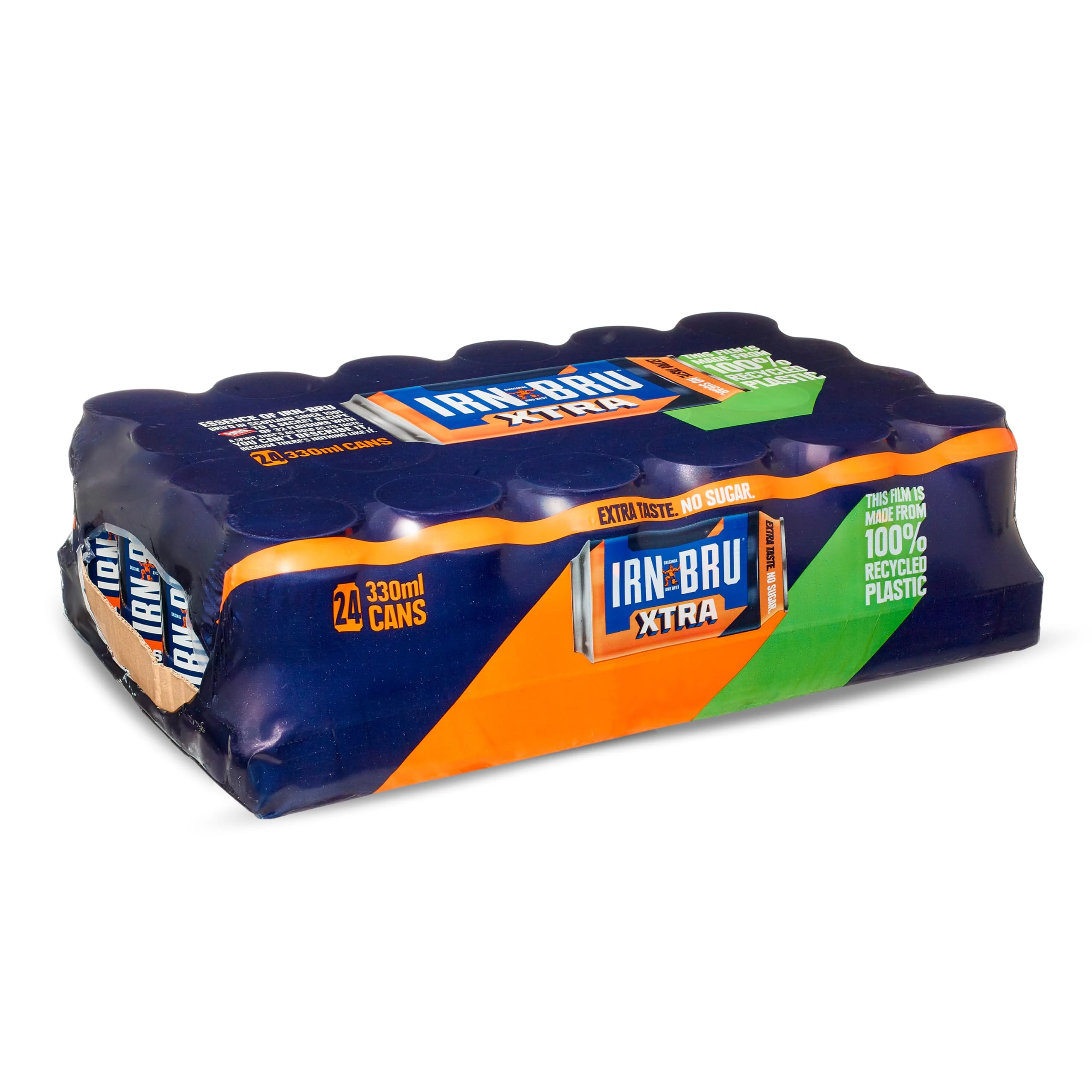 IRN-BRU XTRA, 24 Pack Zero No Sugar & Low Calorie Fizzy Drinks Multipack Cans with XTRA Taste - 24 x 330ml Cans