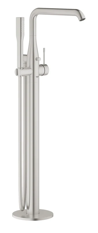 GROHE Essence Floor-Mounted Bath Filler (Hand Shower, Automatic Bath/Shower Diverter, 35mm Ceramic Cartridge, Swivel Spout Projection 277mm, Hose 1.25m, without Roughing-In-Set), Supersteel, 23491DC1
