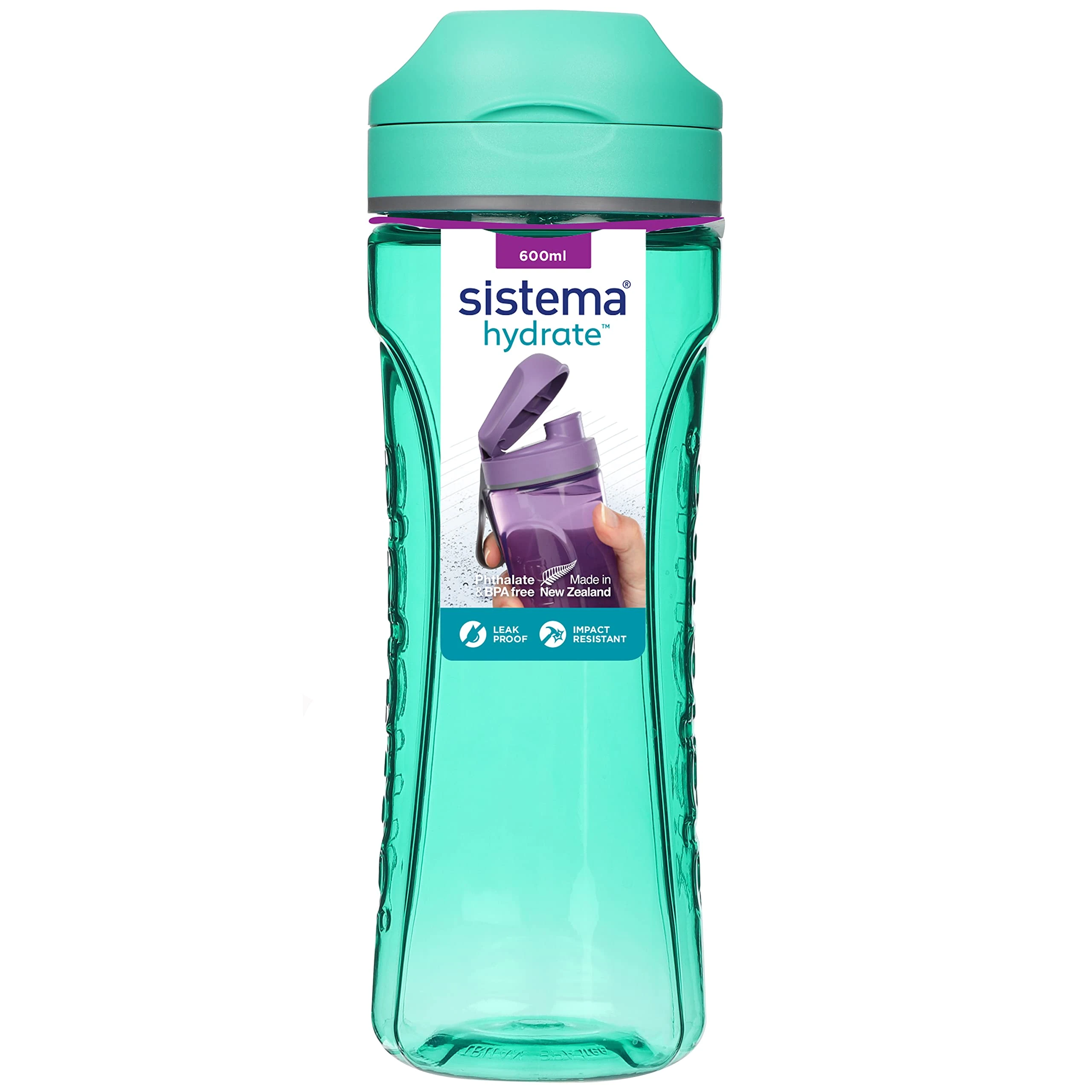 Sistema Hydrate Tritan Swift Water Bottle | 600 ml | Leakproof Water Bottle | BPA-Free | Assorted Colours