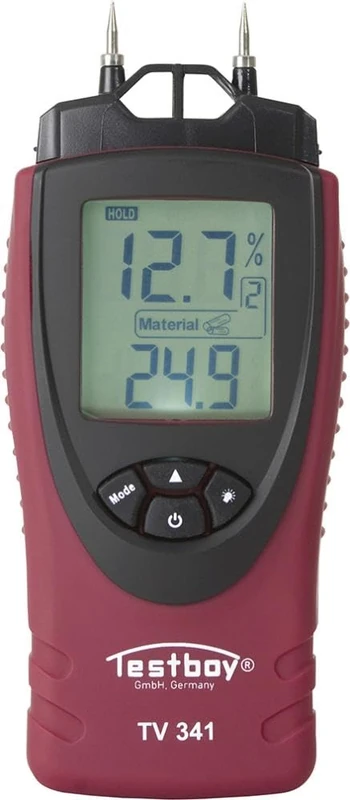 Testboy TV 341 moisture meter (measuring moisture content in building materials, no separate measuring lines or tips, auto power-off, integrated self-test unit), red/black