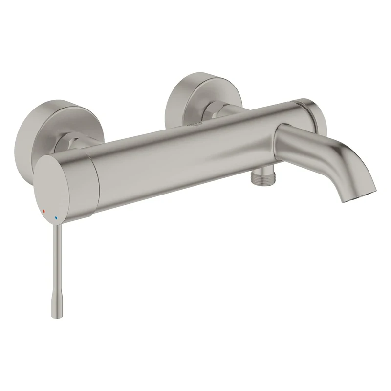 GROHE Essence Wall Mounted Exposed Bath Filler Tap (Metal Lever, 35 mm Ceramic Cartridge, Automatic Bath/Shower Diverter, Protected Against Backflow, Min Pressure 1.0 Bar), Supersteel, 33624DC1