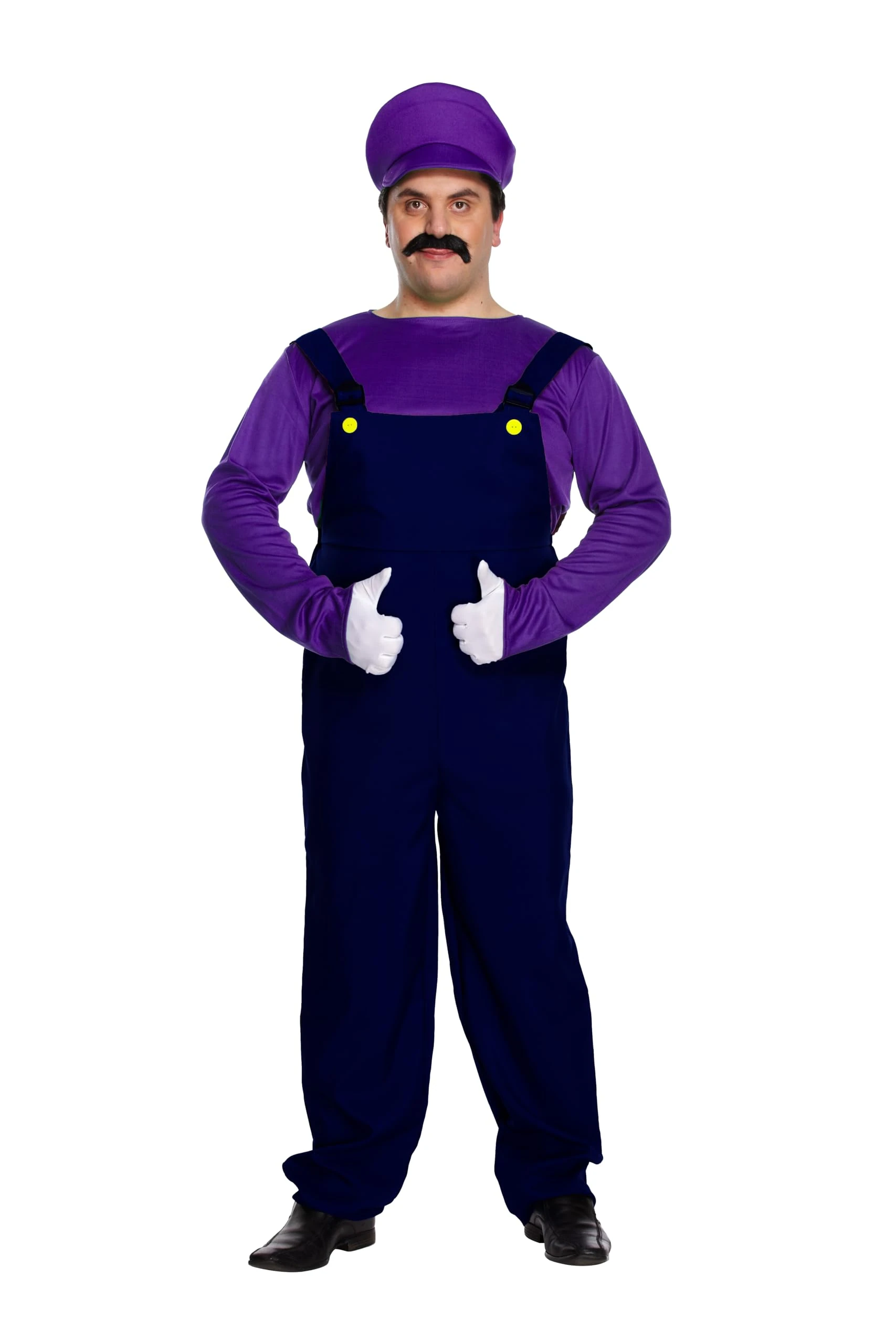 HENBRANDT Adult Men’s Purple Bad Plumber Fancy Dress Costume Retro 1980s Videogame Purple + Black Overalls Moustache Brothers Workman Dress Up Outfit One Size Mens Fancy Dress Costume