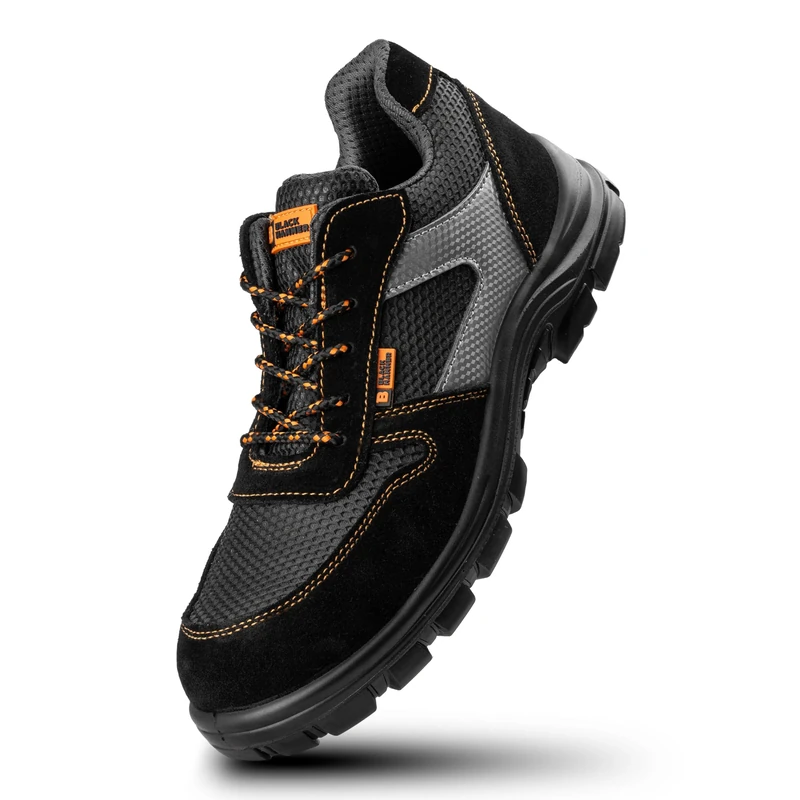 Black Hammer Composite Toe Cap Safety Trainers Metal Free Lightweight Work Shoes for Men Utility Construction Footwear with Midsole Protection Suede Leather Perfect for Everyday Use 1997 Black (9 UK)