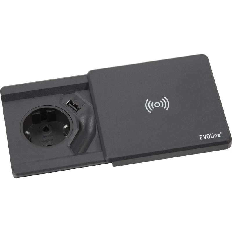 Schulte EVOline Square 80 Schuko 1592 7000 0600 Schuko with USB QI Charger, Black