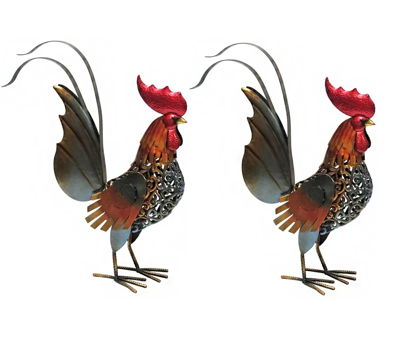 Dehner Cockerel Toni Figurine Set of 2 Each Approx. 55.5 x 42.5 x 16 cm Metal Colourful - Image 1