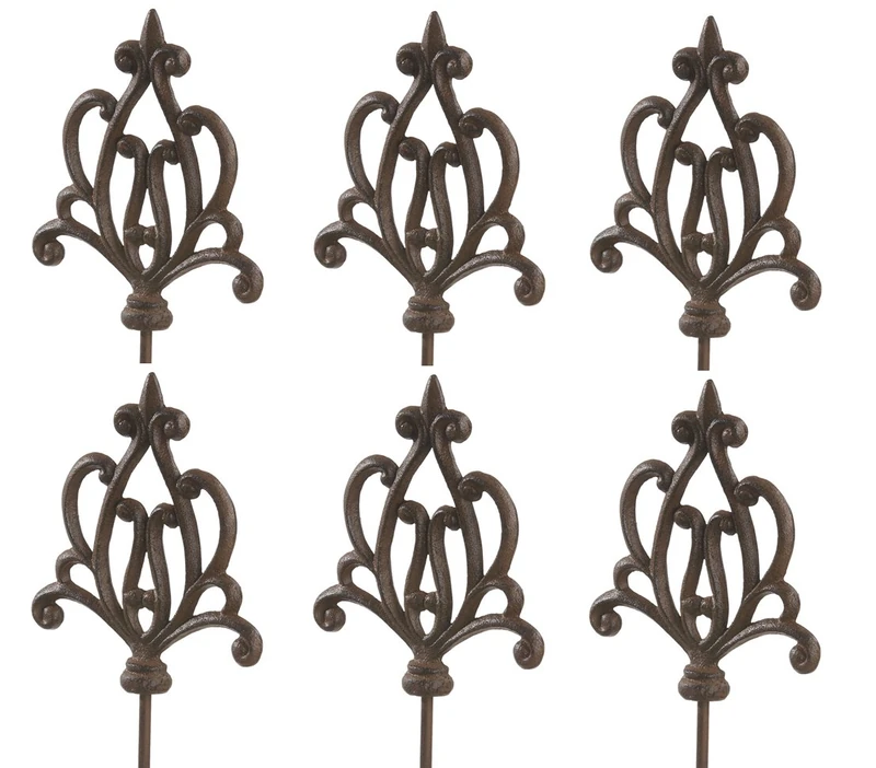 Dehner garden stake ornament, nostalgic, 6 pieces, each about 140 x 17.5 x 3.2 cm, cast iron, noble rust colour