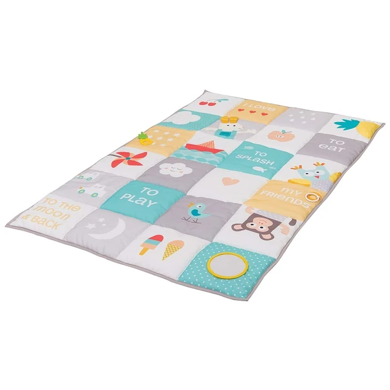 Taf Toys I Love Big Mat. Baby Activity Play Mat. 150 x 100cm. Soft Coloured & Thickly Padded Playmat. Foldable. With Teether, Crinkling parts & Baby-safe Mirror. Suitable for Boys & Girls from Birth