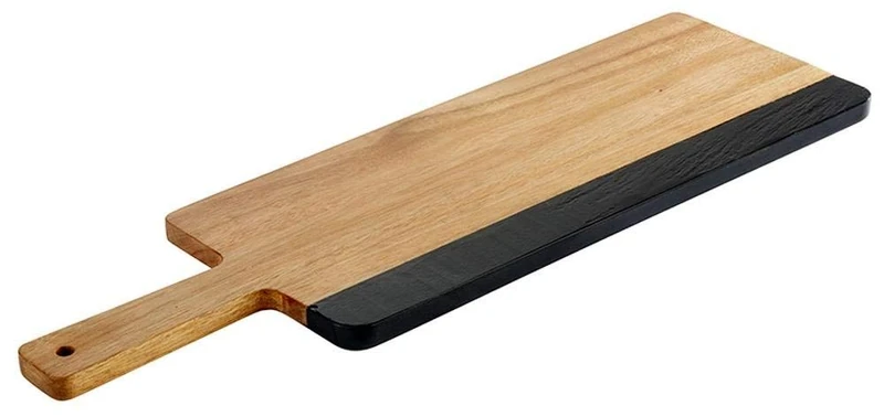 APS – Slate and Acacia Wood Serving Board 42 x 18 x 1.5 cm, Acacia Wood and Natural Slate with Hanging Hole Handle 14 cm Diameter 1 cm