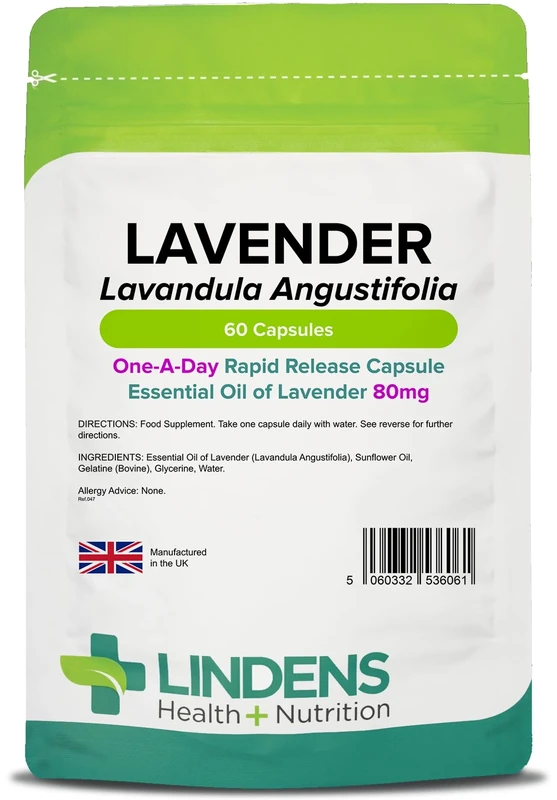 Lindens - Lavender Essential Oil 80mg, 60 Capsules - 1 a Day, UK Made - Rapid Release Softgel Capsule - Stress Relief, Relaxation, Sleep Support - Letterbox Friendly