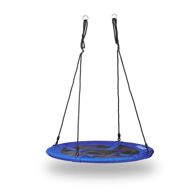 Relaxdays Round Nest Swing, Enclosed Seat, Up to 100 kg, Outdoor, HxWxD: 145 x 100 x 100 cm, Plate Swing, Dark Blue