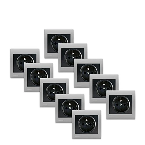 Siemens - Set of 10 sockets 2P+T Anthracite Delta Iris + Silver Base Plates