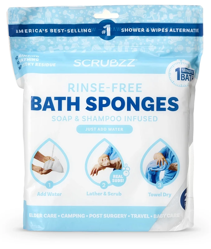 Scrubzz Disposable Bed Bath Wipes 25 Pack for Elderly Travel Camping Single Use Shampoo Shower Rinse Free