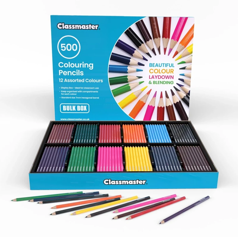 Classmaster Colouring Pencils For Adults & Kids, Coloured Pencils, Long-Lasting Colouring Pencils For Children, Softer Leads For Perfect Colour Laydown, Pre-Sharpened - 500PK
