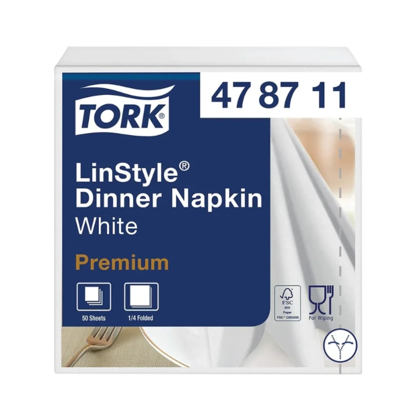 Tork LinStyle White Dinner Napkins 4 Fold (Pack of 50) 478711