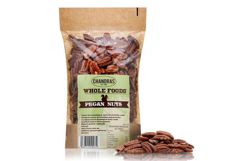 Chandra Whole Foods – Pecan Nuts 500G - Low-GI Pecan Nut for Snacking, Smoothies, Baking & Cooking - Gluten-Free Keto Pecan Nuts, Rich in Protein & Vitamins & Antioxidants