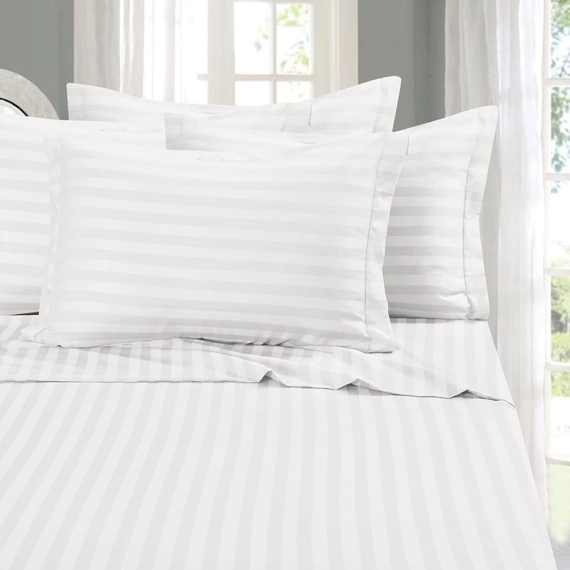 Elegant Comfort Best, Softest, Coziest 6-Piece Sheet Sets! - 1500 Premier Hotel Quality Luxurious Wrinkle Resistant 6-Piece Damask Stripe Bed Sheet Set, California King White