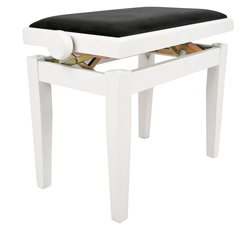 Juan Miguel Navarrez Piano Bench Elegance white matte - Solid wood - height adjustable with scissor mechanism - black velour seat cover