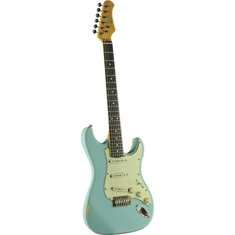 EKO GUITARS- S-300 Relic Daphne Blue, Electric Guitar with Relic Finish, Pawlonia Body, American Maple Neck, Fingerboard 22 Keys in Eko WPC Resin, Daphne Blue