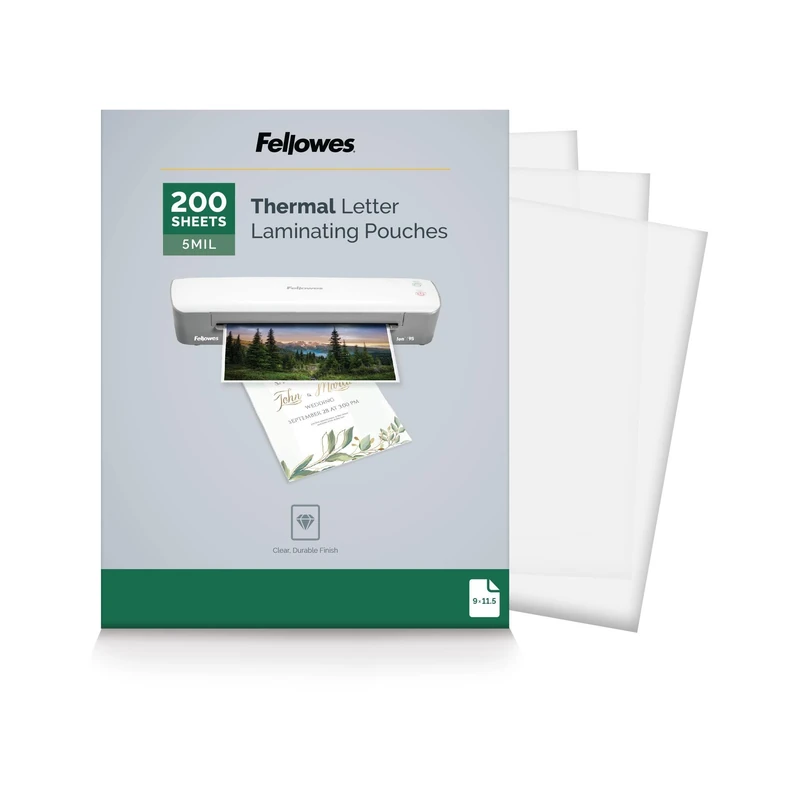 Fellowes Thermal Laminating Pouches, Letter Size Sheets, 5mil 200pk, Clear (5743601)