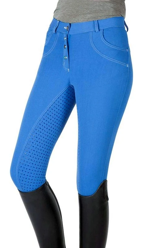 PFIFF Women's Riding Breeches Mabel Grip Trim Seat Breeches Trousers, Womens, Trousers, 102326-20-36, blue, 36 (EU)