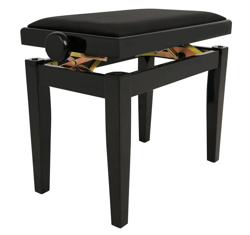 Juan Miguel Navarrez Piano Bench Elegance black high gloss - Solid wood - height adjustable with scissor mechanism - black velour seat cover