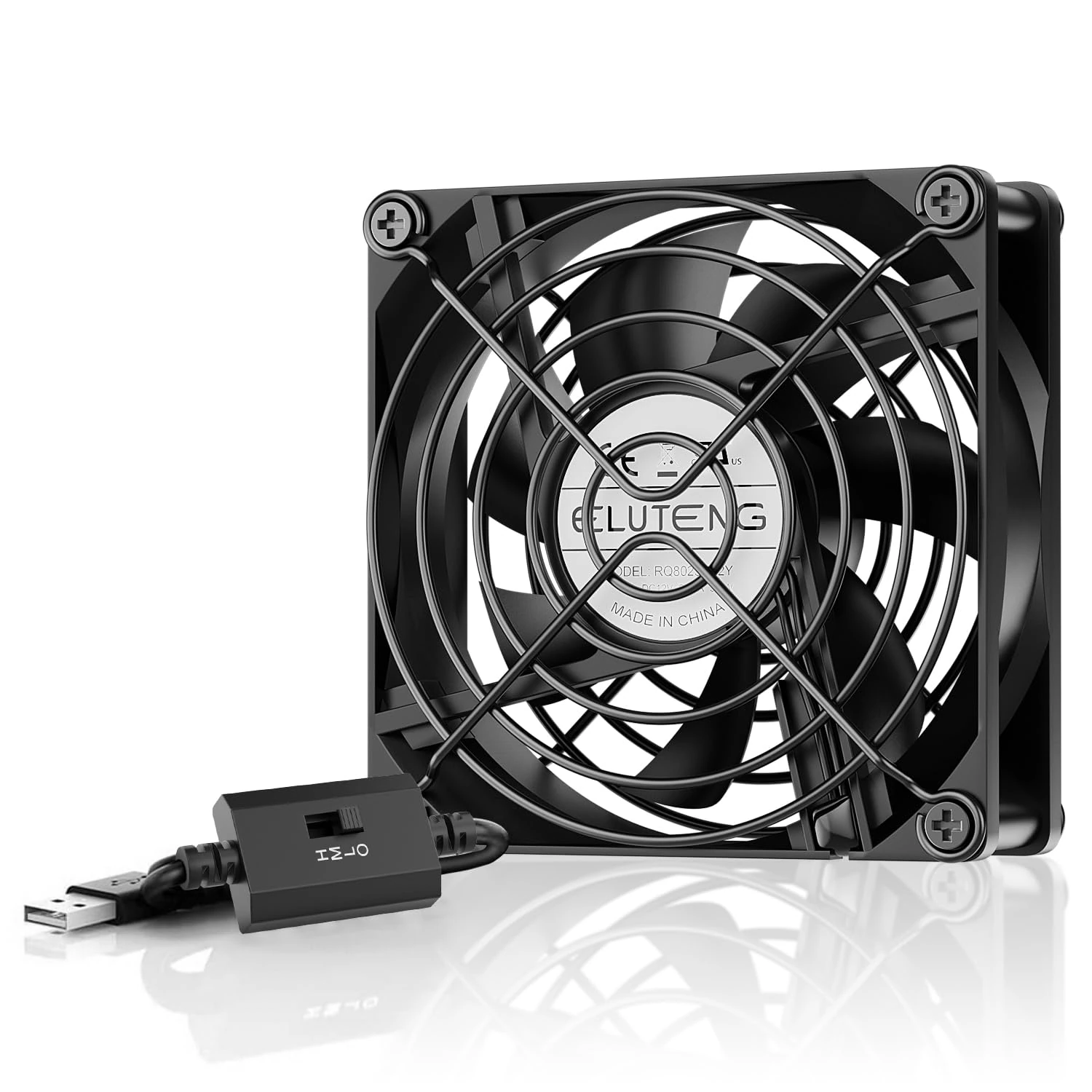 ELUTENG 80mm USB Fan 5V with L/M/H 3 Adjustable Speed, USB PC Computer Fan 80mm Electronic Cooling Fan 2900RPM with Metal Grill for Laptop/TV Box/AV Cabinet/PS4/PS5/Router