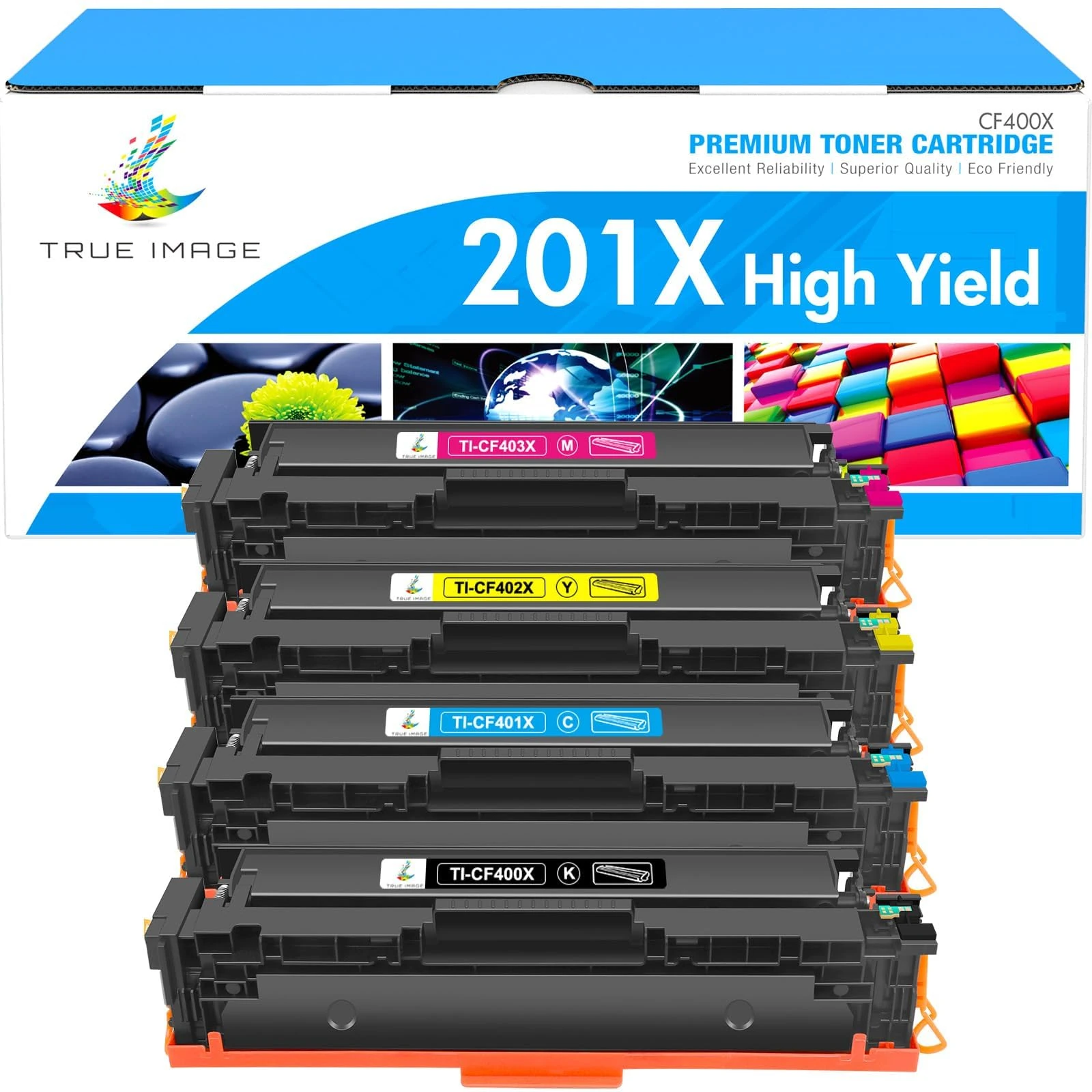 TRUE IMAGE Compatible for HP 201X 201A M277dw Toner Cartridge Replacement for Color LaserJet Pro MFP M252dw M252n M274n M277n M277c6 CF400X CF401X CF402X CF403X (Black,Cyan,Yellow,Magenta, 4-Pack)