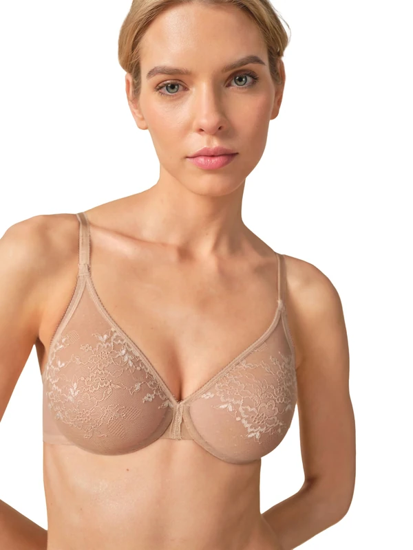 Gossard Women's Glossies Lace Sheer Bra Molded, Beige (Nude), 34G