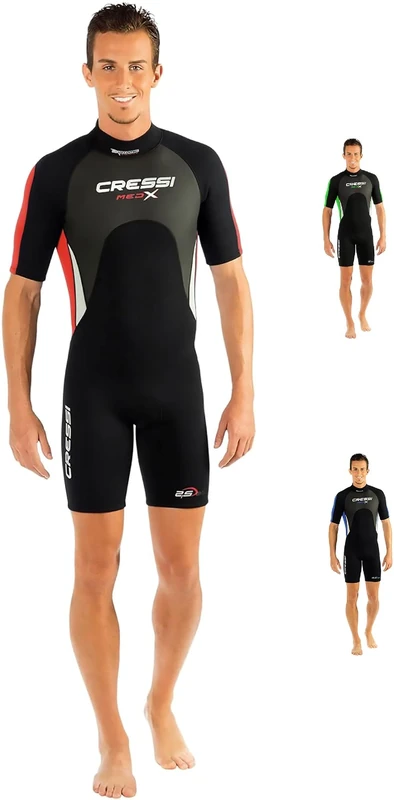 CRESSI Med X Man Shorty Wetsuit Black/Red 2.5mm 2XL/6 - Men's Shorty Wetsuit 2,5mm for Snorkelling and Diving in Temperate Waters, Black/Red/Silver, 2XL/6
