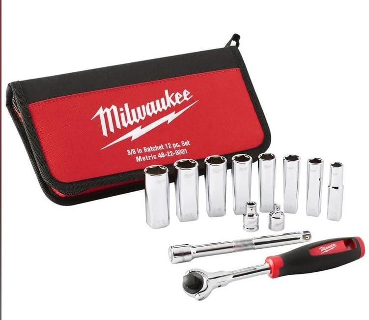 Milwaukee MHT48229001 Tradesman 3/8in Ratchet Set 12 Piece , Red