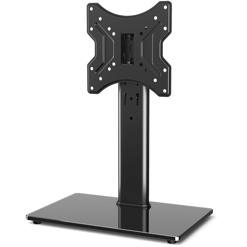 RFIVER Universl Swivel TV Stand Base Table Top TV Stand Replacement for Most 23-43 inch Flat Curved TV, Height Adjustable, Tempered Glass Base max 30kgs