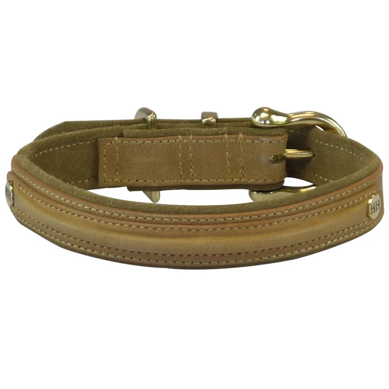 Happy-House Luxury Saddle Leather Collar, 2X-Large, Camel