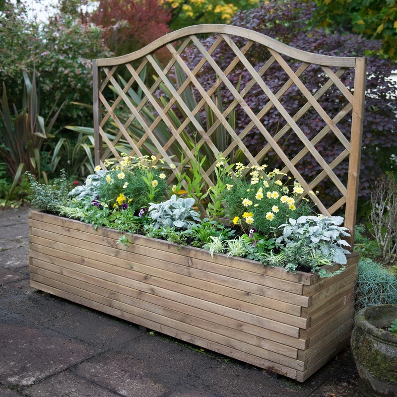 Forest Garden 1.8 m Pressure Treated Wooden Venice Planter Including Trellis