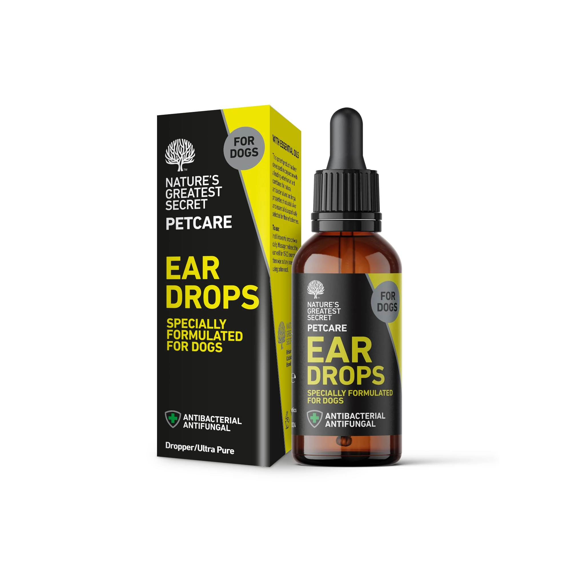 Nature's Greatest Secret Antibacterial Ear Drops for Dogs 30ml | Colloidal Silver & Botanicals | Soothes, Cleans & Deodorises | Vegan | UK Made