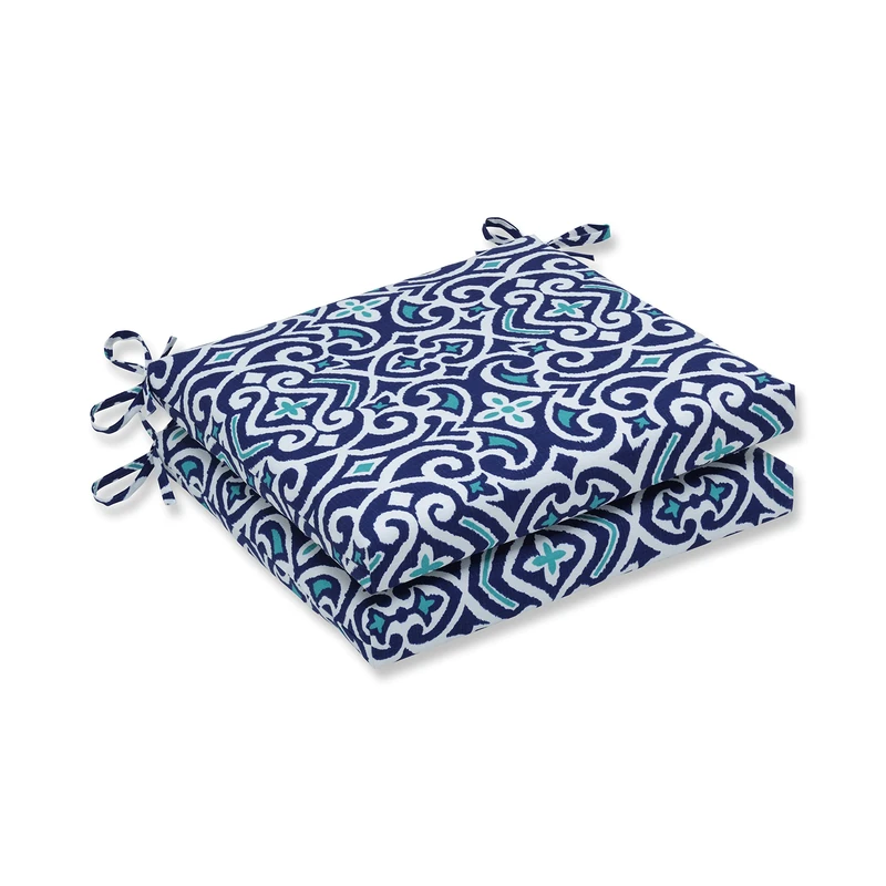 Pillow Perfect New Damask Marine Squared Corners Seat Cushion, Blue, 20 in. L X 20 in. W X 3 in. D